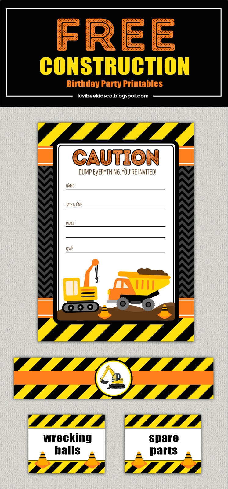 Construction Birthday Invitation Template Free Construction Birthday Party Printables