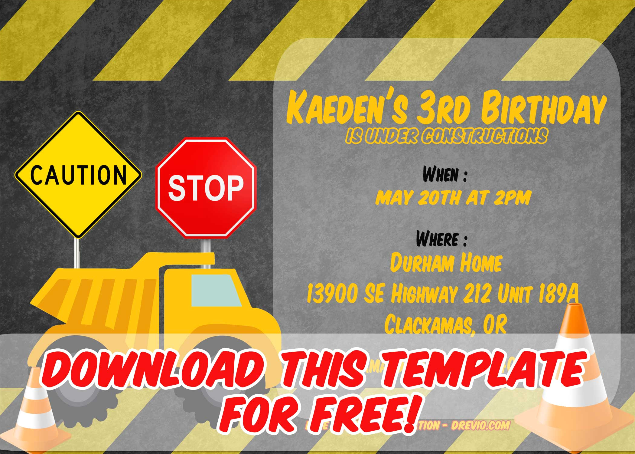 Construction Birthday Invitation Template Free Printable Construction Vehicles Birthday Invitation