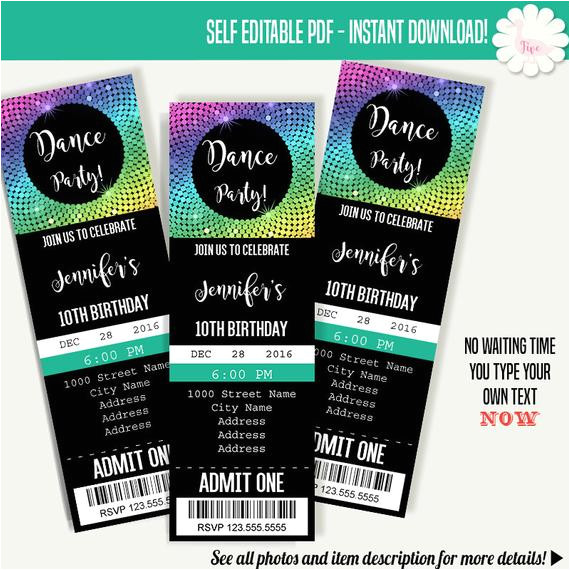 Dance Party Invitation Template Dancing Party Invitation Dance Party Ticket Template Instant