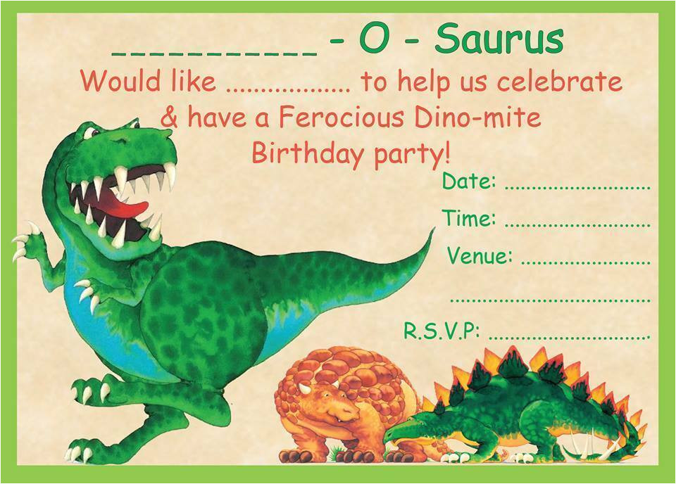 Dinosaur Party Invitation Template Free Boys Dinosaur theme Birthday Party Invitations Kids