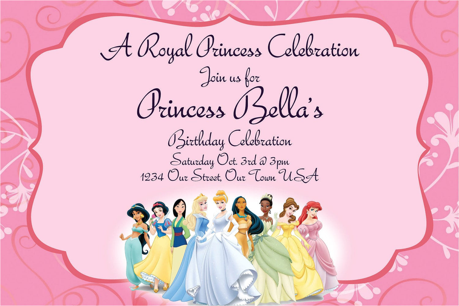 Disney Princess Birthday Invitation Template Disney Princess Invitations Digital File by Simplymadebymsb