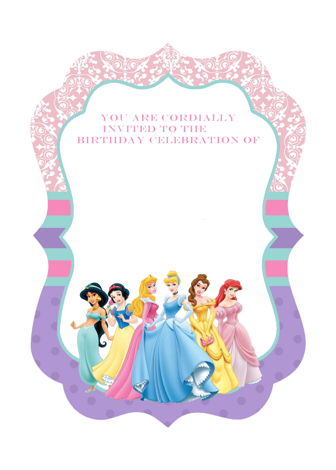Disney Princess Birthday Invitation Template Free Printable Disney Princess Birthday Invitations