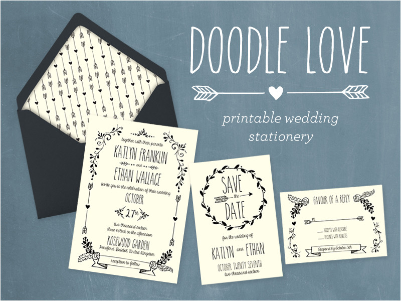 Doodle Wedding Invitation Template Whimsical Hand Drawn Diy Wedding Invitation Collection