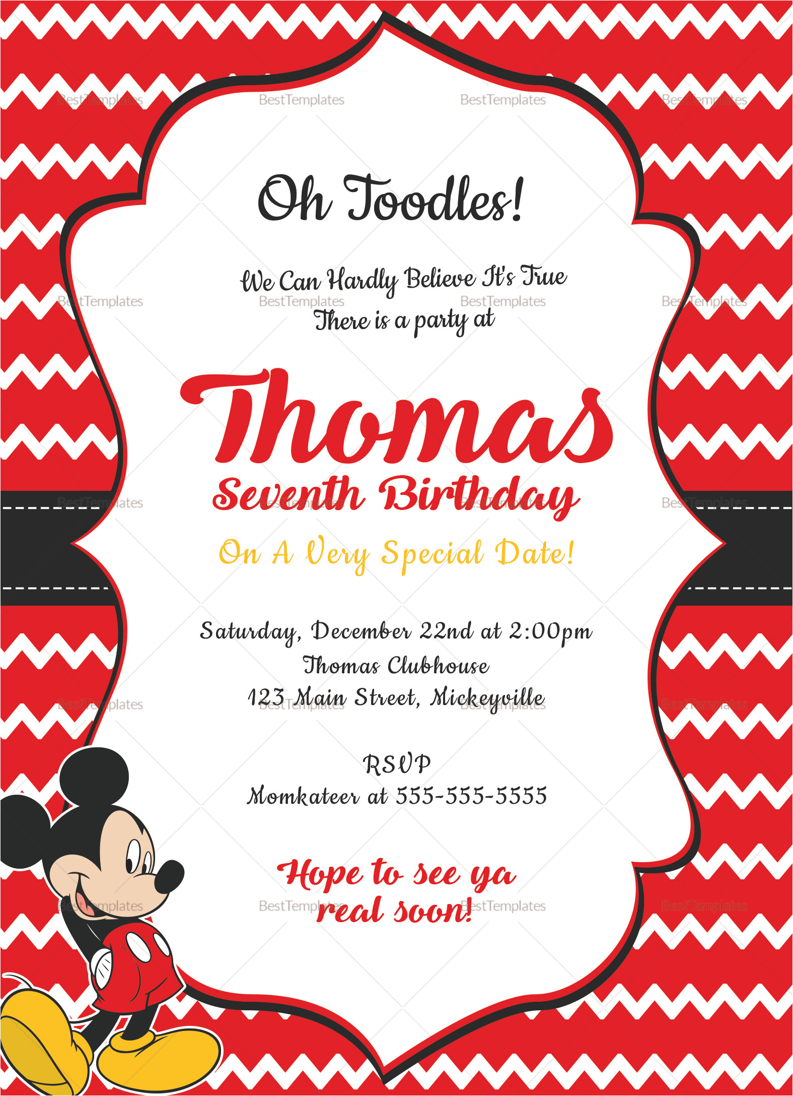 Editable Mickey Mouse Birthday Invitation Template Editable Mickey Mouse Birthday Invitation Card Design
