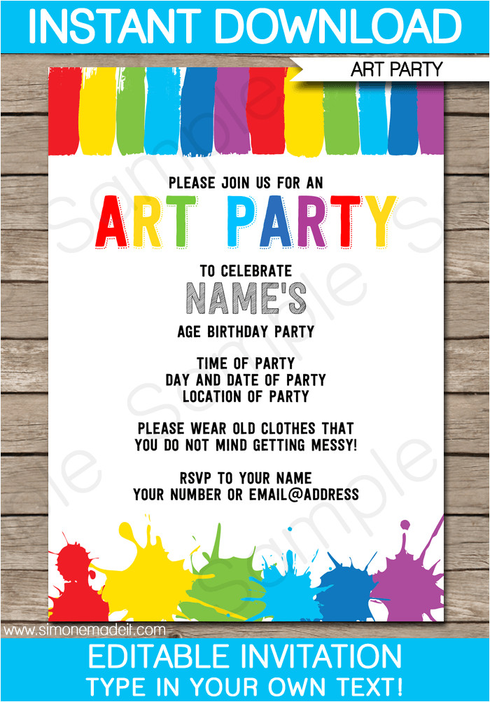 Editable Party Invitation Template Art Party Invitations Template Art Party Art Party
