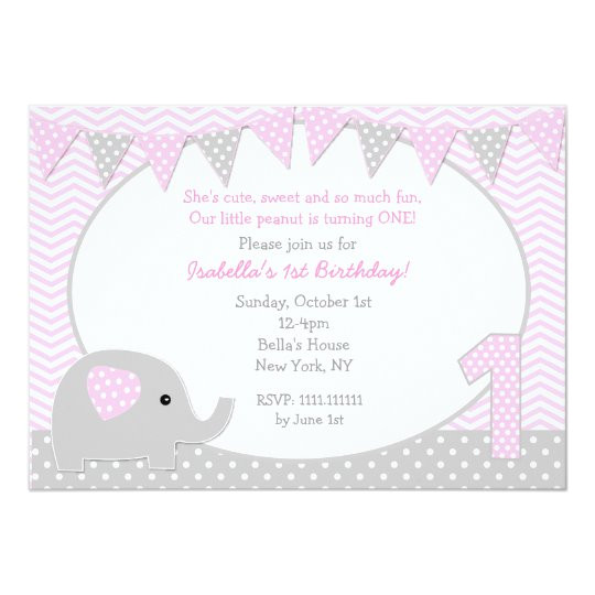 Elephant Birthday Invitation Template Elephant First Birthday Party Invitations Zazzle Com Au