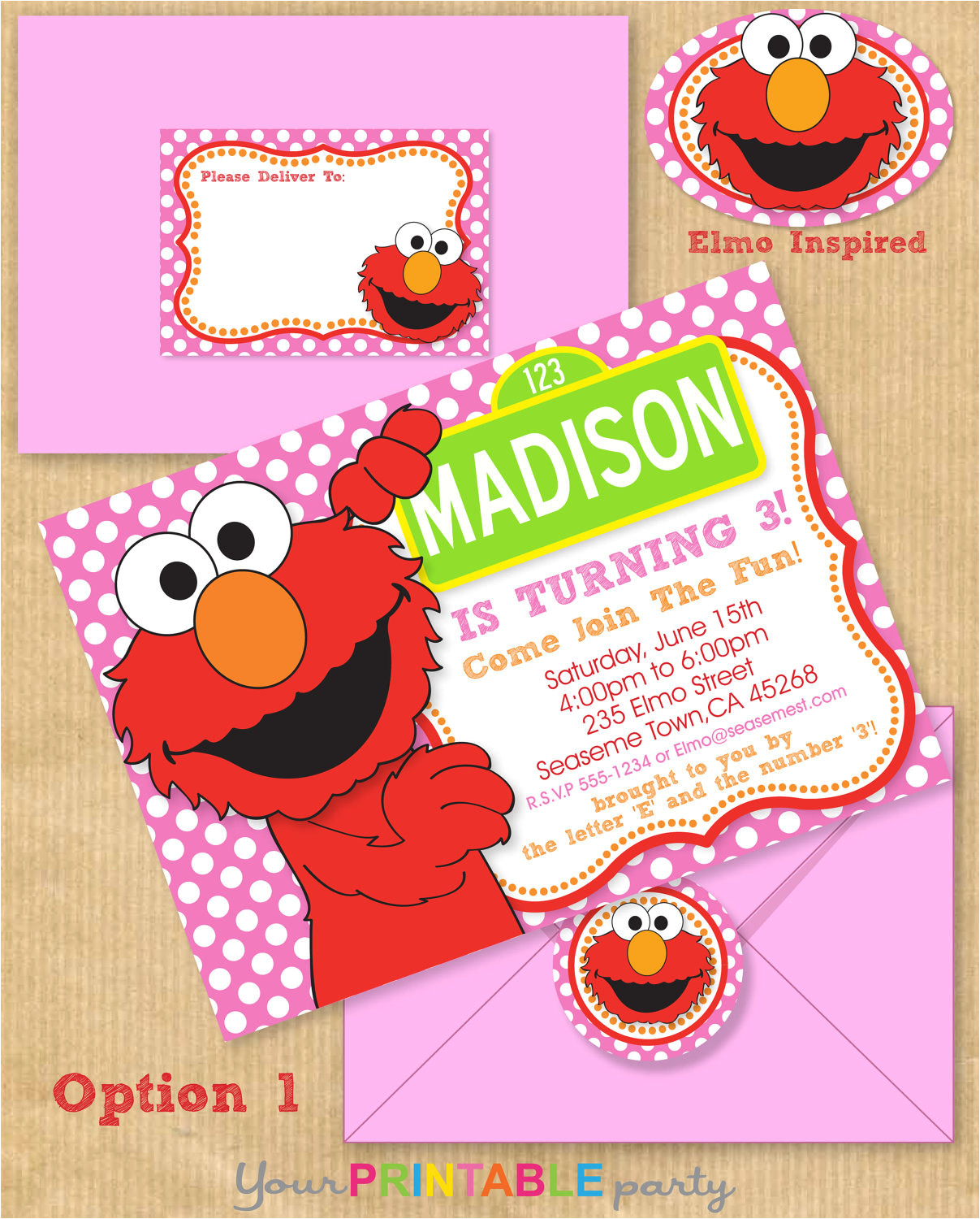 Elmo Birthday Invitation Template Girls Elmo Party Invitation 5×7 with Address by
