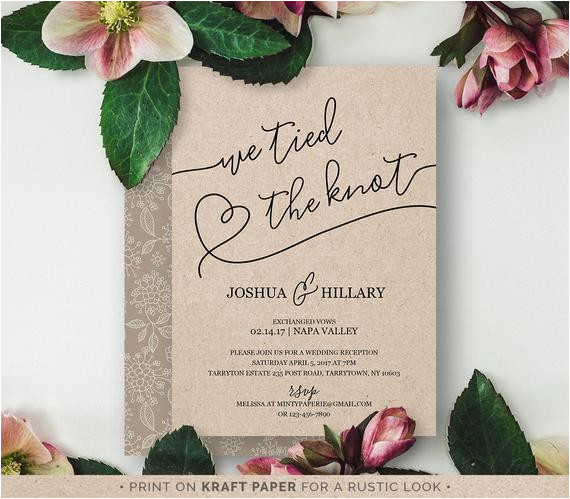 Elopement Party Invitation Template Printable Elope Announcement We Tied the Knot Rustic Wedding