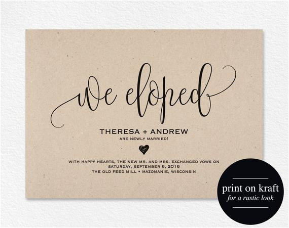 Elopement Party Invitation Template We Eloped Wedding Announcement Elopement Announcement