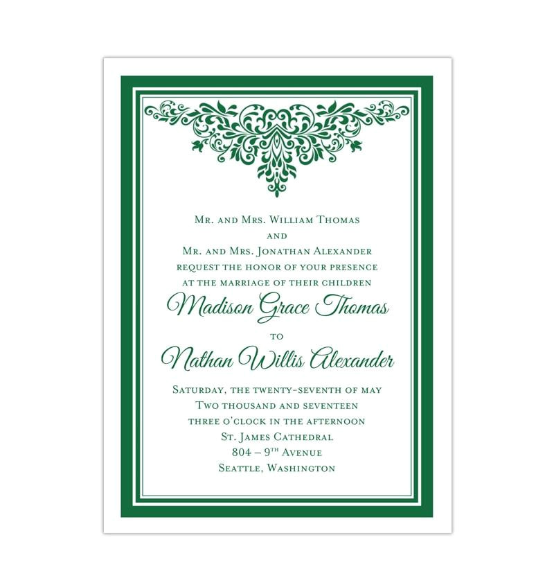 Emerald Green Wedding Invitation Template Anna Maria Wedding Invitations Dark Emerald Green