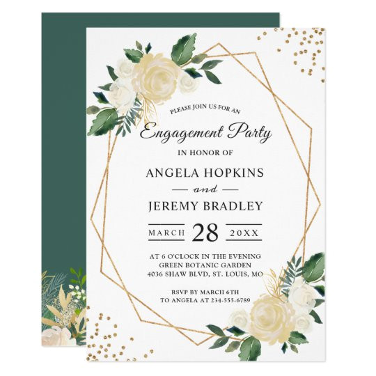 Emerald Green Wedding Invitation Template Emerald Green Floral Gold Frame Engagement Party
