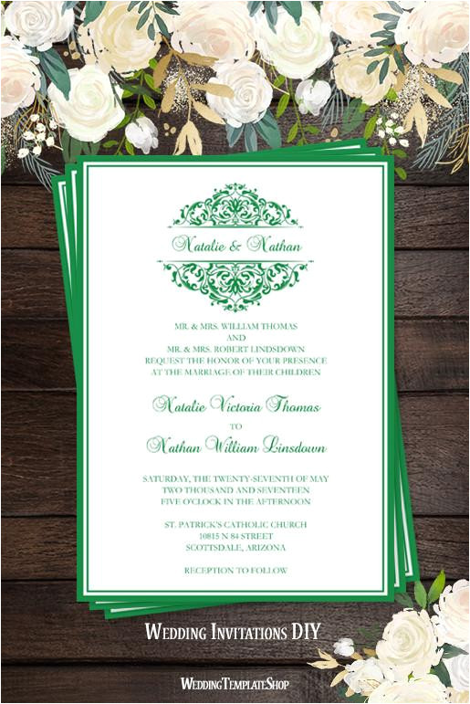 Emerald Green Wedding Invitation Template Grace Wedding Invitation Dark Emerald Green Wedding