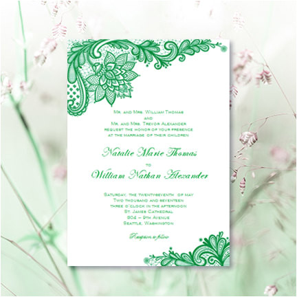Emerald Green Wedding Invitation Template Vintage Lace Wedding Invitations Emerald Green Irish Printable