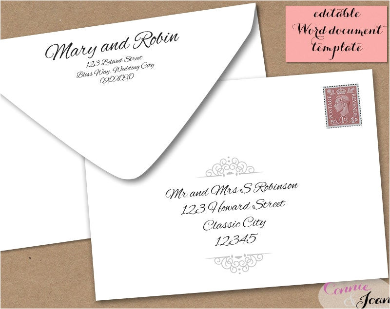 Envelope Wedding Invitation Template Printable Wedding Envelope Template 5×7 Front and by