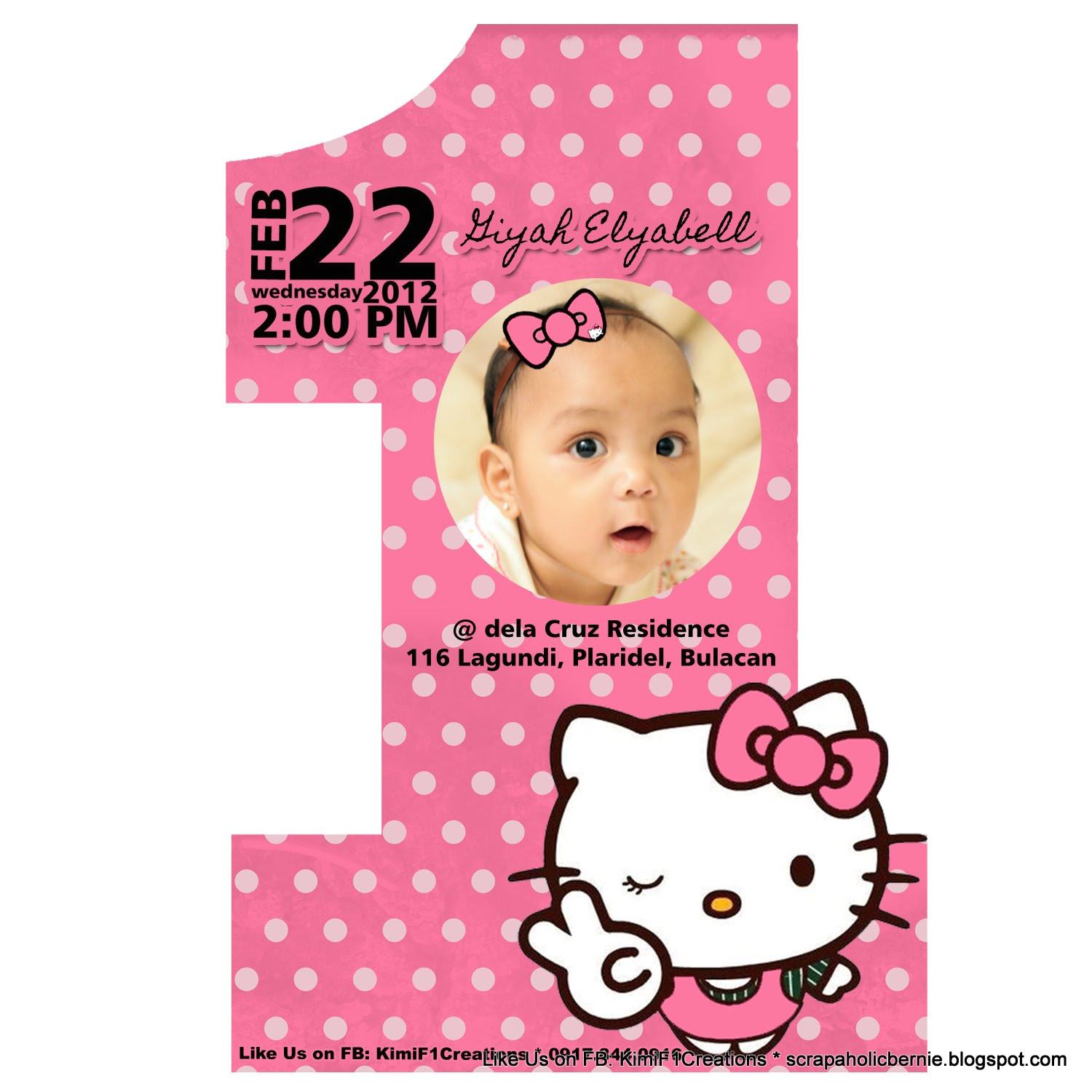 Example Of First Birthday Invitation Card F1 Digital Scrapaholic Hello Kitty 1st Birthday 2 Page