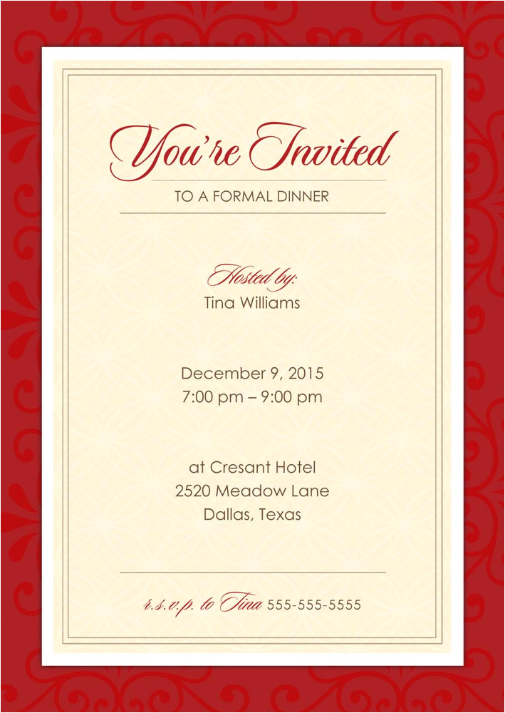 Example Of Invitation to Dinner Party formal Dinner Party Holiday Party Invitations From