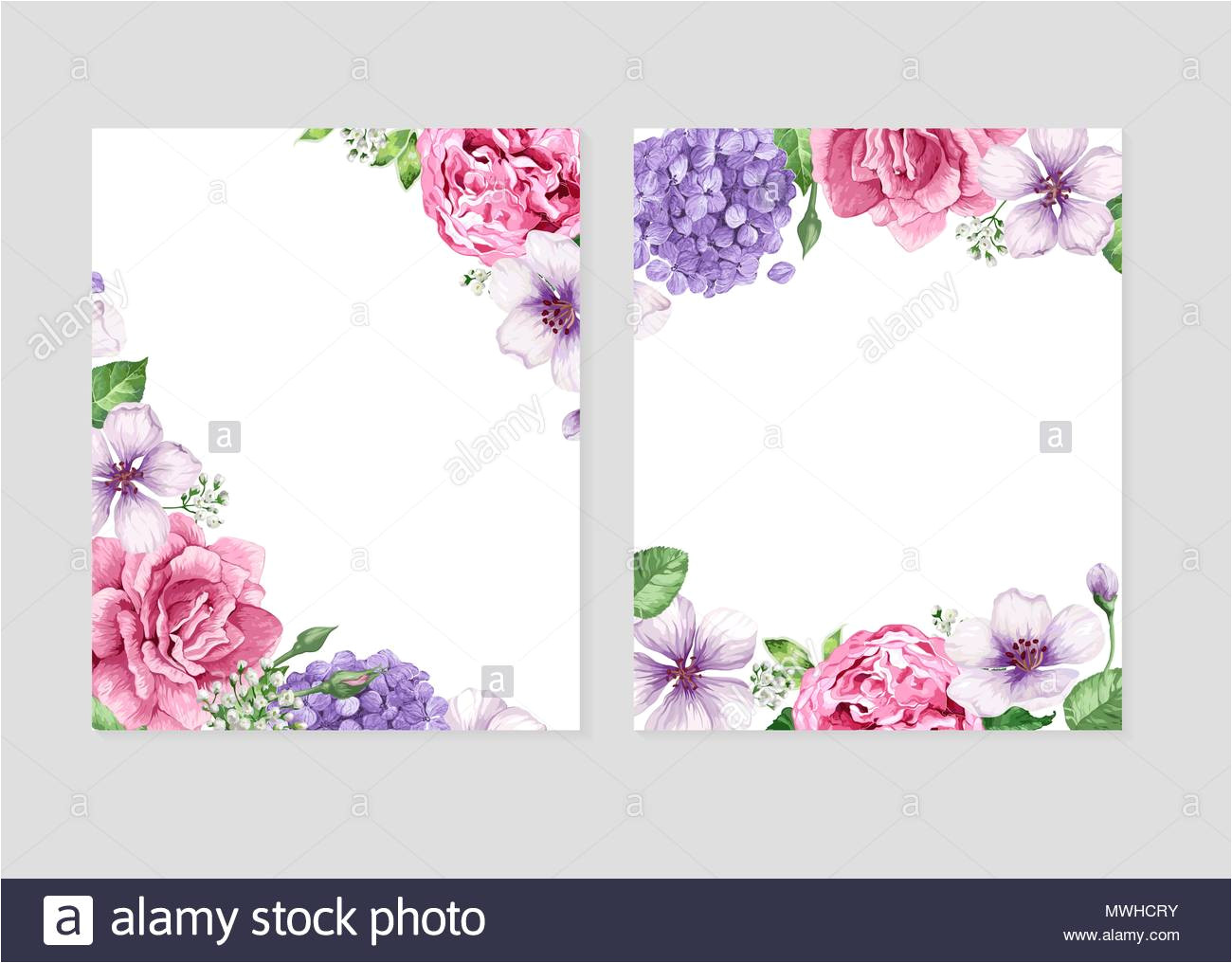 Floral Wedding Invitation Blank Template Floral Blank Template Set Flowers In Watercolor Style