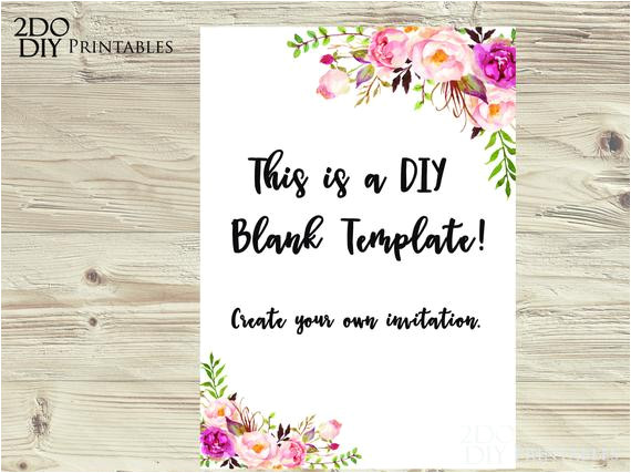 Floral Wedding Invitation Blank Template Floral Edit Yourself Invitation Ms Word 5×7 Size Document
