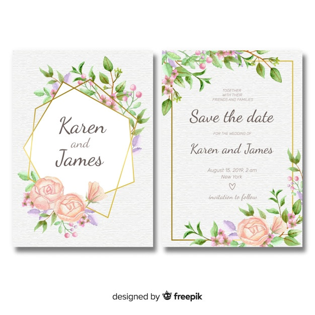 Floral Wedding Invitation Templates Vector Free Floral Wedding Invitation Template with Golden Frame