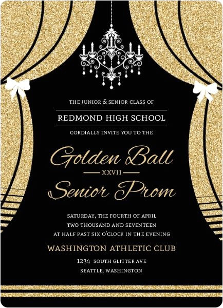Formal Party Invitation Template Elegant Faux Gold Glitter Curtain Prom Invitation