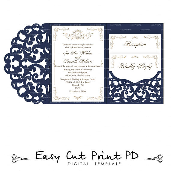 Free Cricut Wedding Invitation Template Set Of Tri Fold Pocket Envelope 5×7 Wedding Invitation Svg Dxf