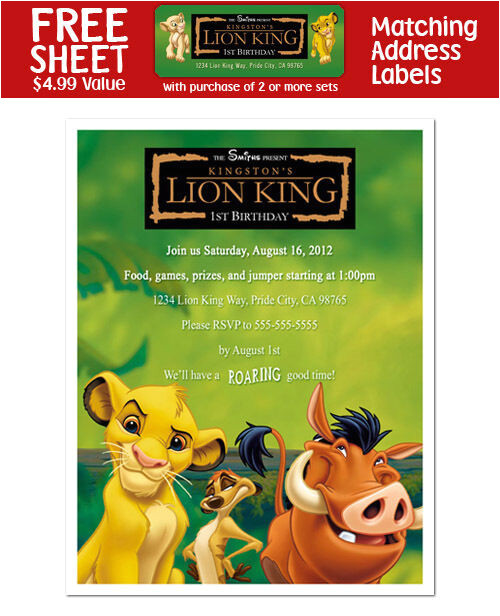 Free Lion King Birthday Invitation Template 8 Lion King Personalized Birthday Party Invitations Ebay