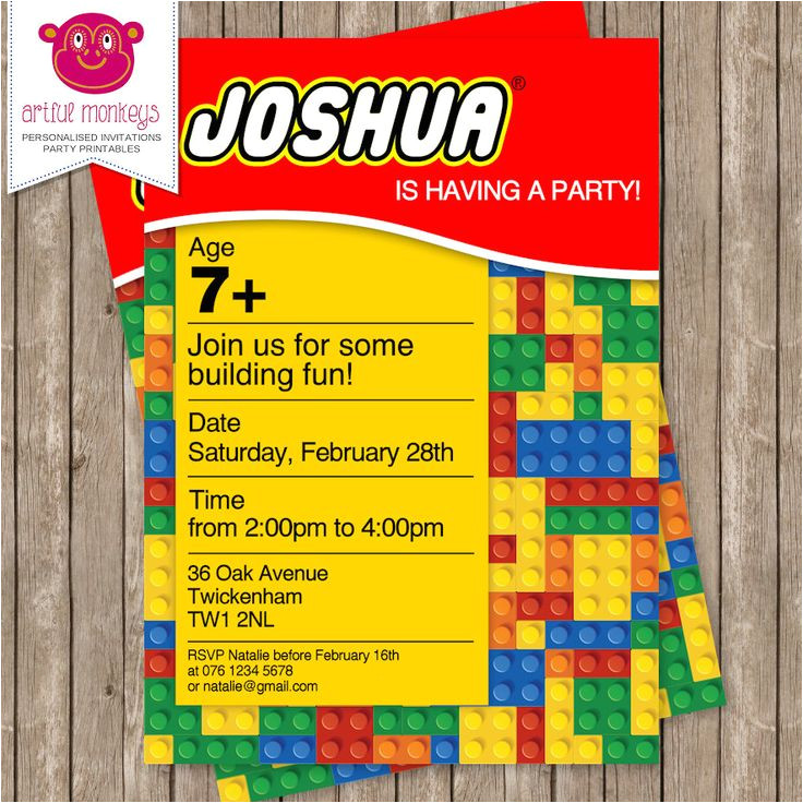 Free Party Invitation Templates Lego Printable Building Blocks Party Invitation Personalized