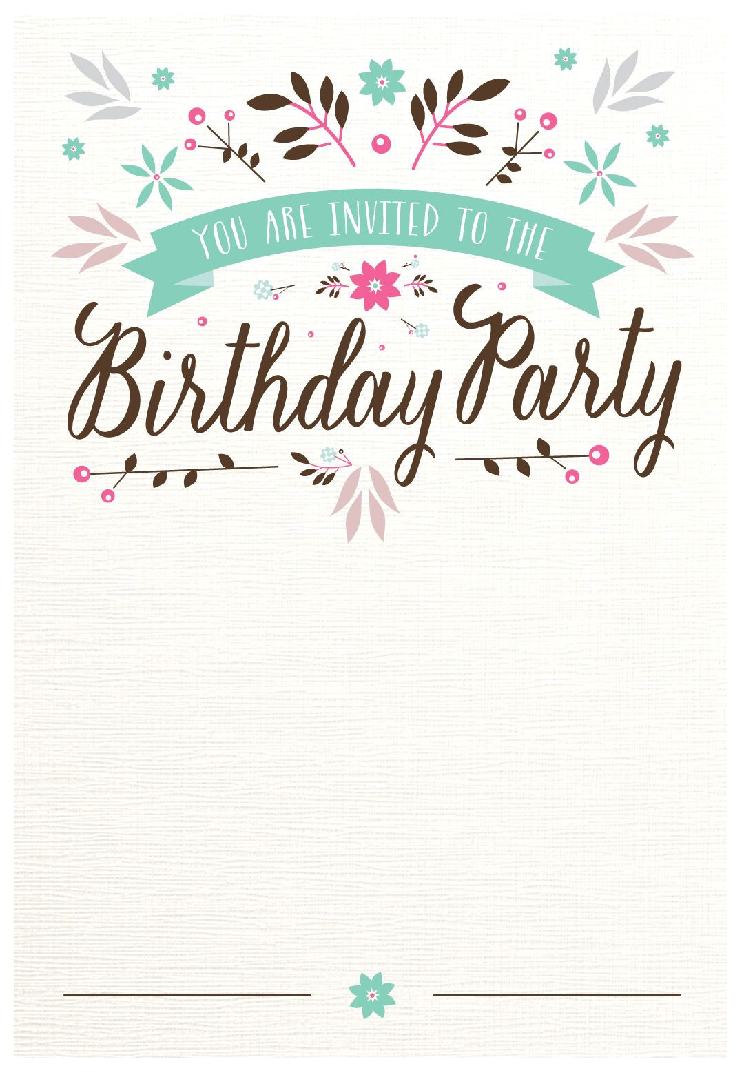 Free Printable Party Invitation Templates Greetings island Flat Floral Free Printable Birthday Invitation Template