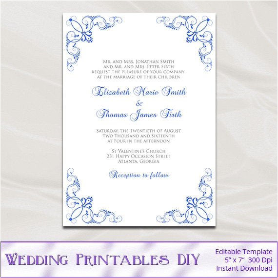 Free Royal Wedding Invitation Template Royal Blue Wedding Invitation Template Diy Printable Blue