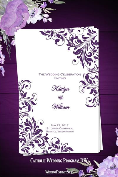 Free Wedding Invitation Templates 5.5 X 8.5 Catholic Church Wedding Program Kaitlyn Purple Wedding
