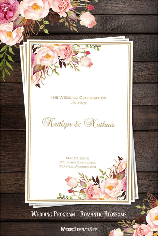 Free Wedding Invitation Templates 5.5 X 8.5 Wedding Program Template Romantic Blossoms Diy Printable