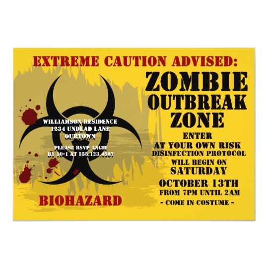 Free Zombie Party Invitation Template Biohazard Zombie Party Invitations Zazzle Com