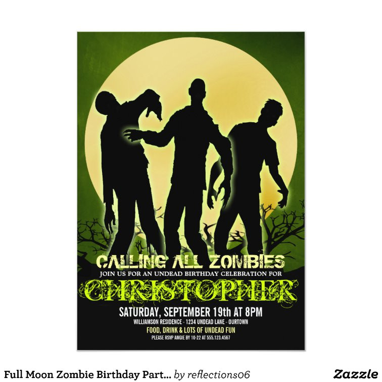 Free Zombie Party Invitation Template Full Moon Zombie Birthday Party Invitations Zazzle