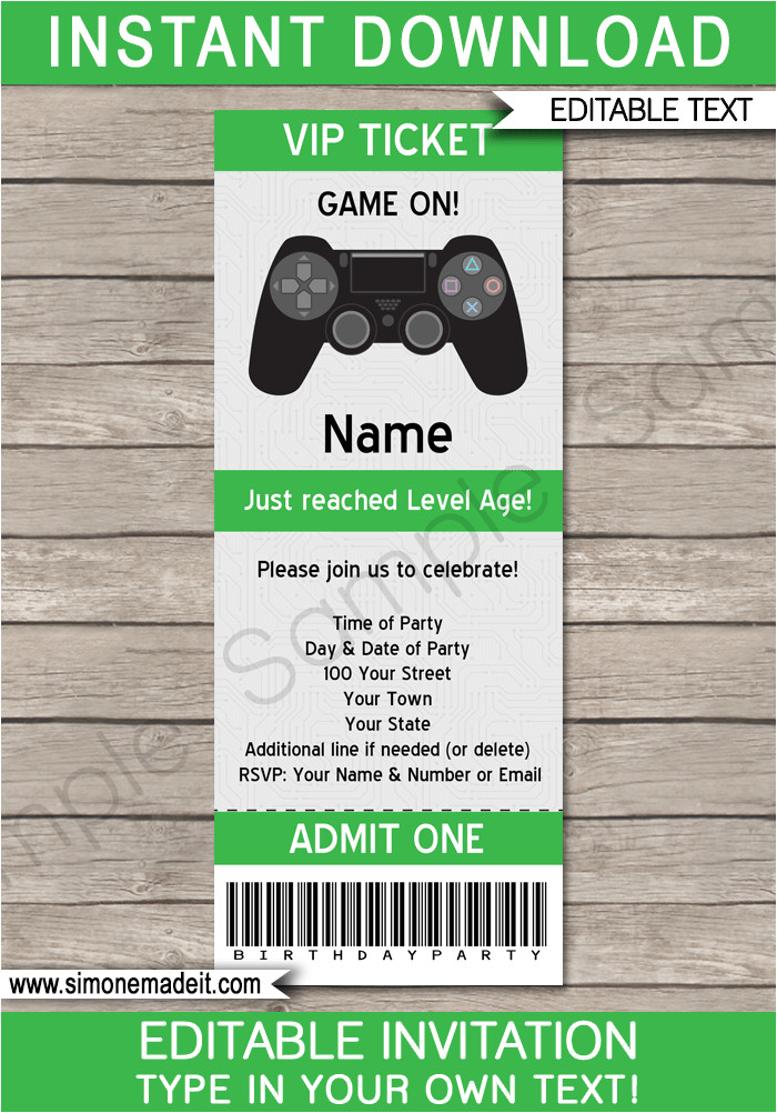 Gaming Party Invitation Template Playstation Party Ticket Invitation Template Video Game