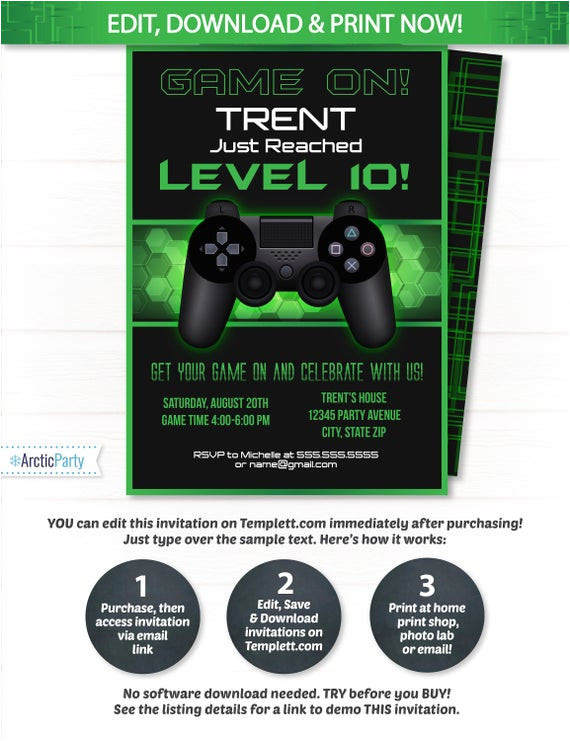 Gaming Party Invitation Template Video Game Party Invitations Video Game Invitation Video