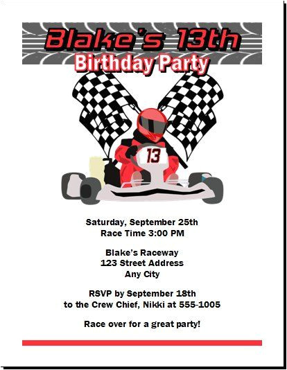 Go Karting Party Invitation Template Free Go Kart Racer Birthday Party Invitation Set Of 12 In 2019