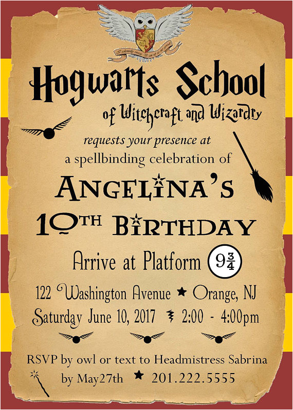 Harry Potter Party Invitation Template Harry Potter Birthday Party Invitation Customized