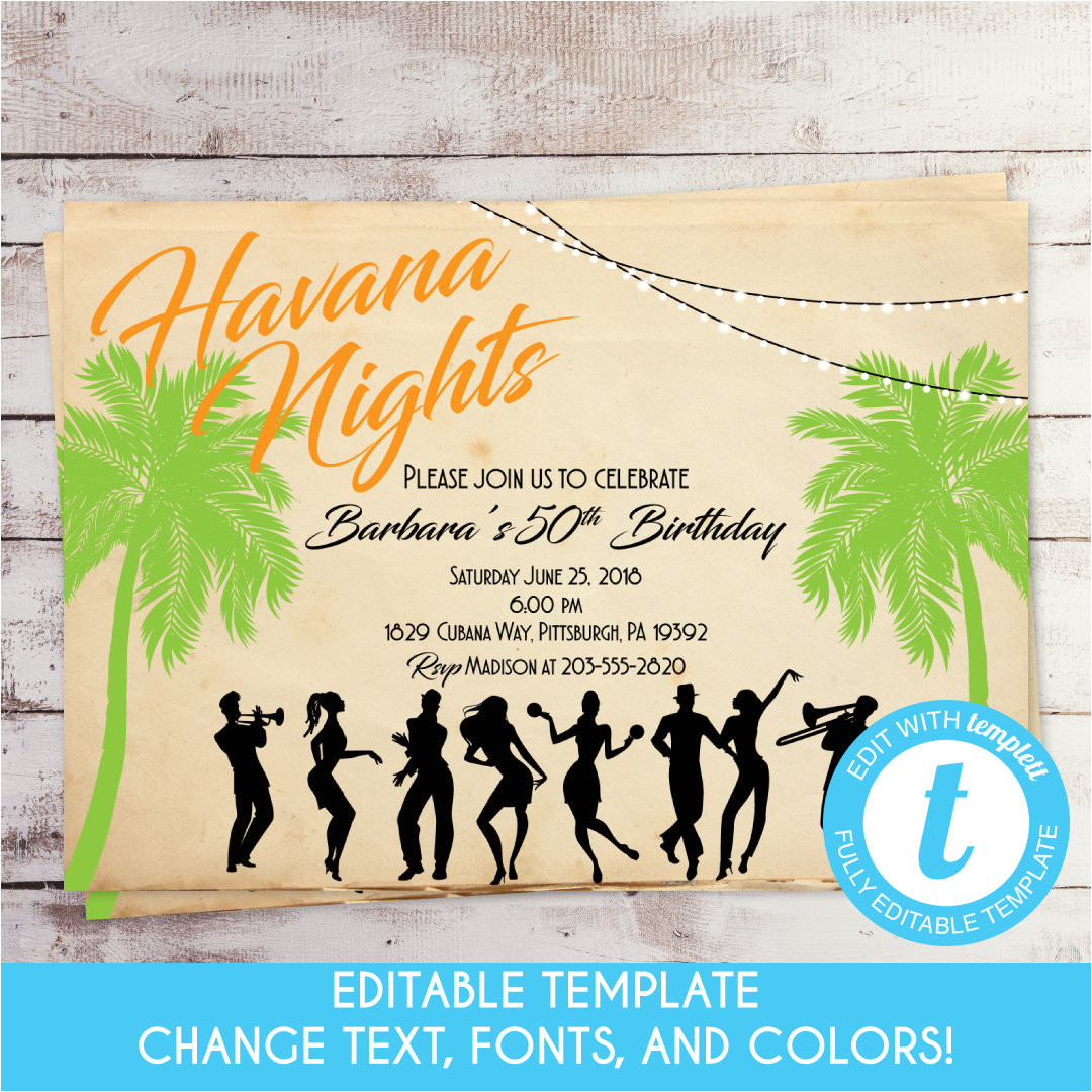 Havana Nights Party Invitation Template Vintage Havana Nights Birthday Invitation Havana Nights Etsy