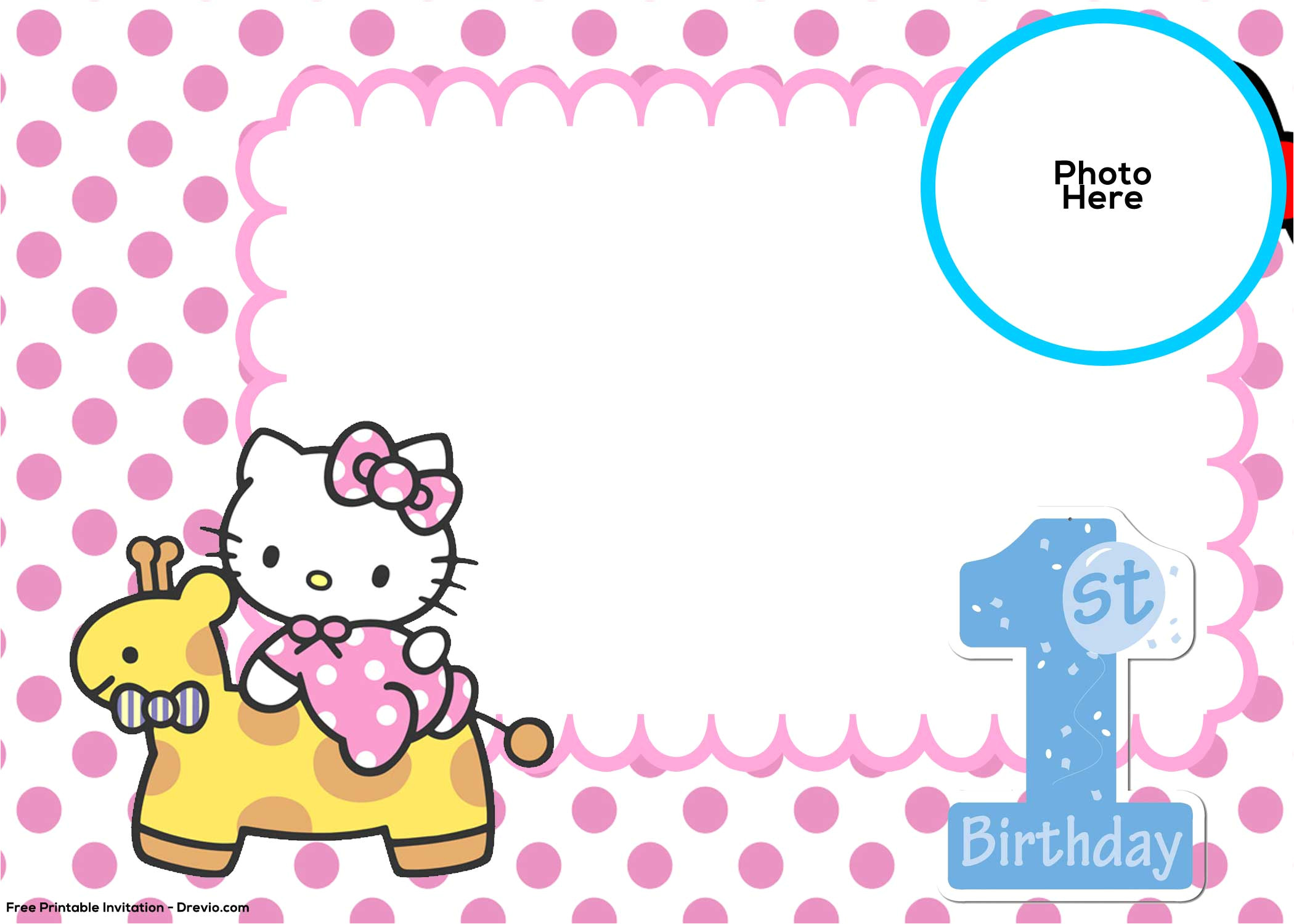 Hello Kitty Birthday Invitation Template Free Free Hello Kitty 1st Birthday Invitation Template Free