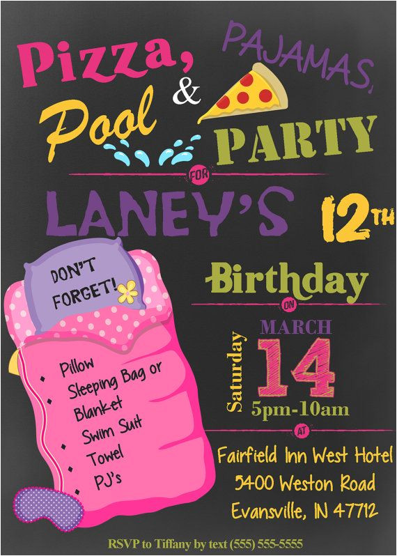 Hotel Party Invitation Template Girl 39 S Pizza Pajama Pool Swim Party Slumber Sleepover