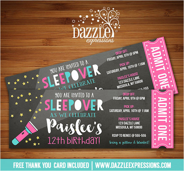 Hotel Party Invitation Template Printable Chalkboard Sleepover Ticket Birthday Invitation