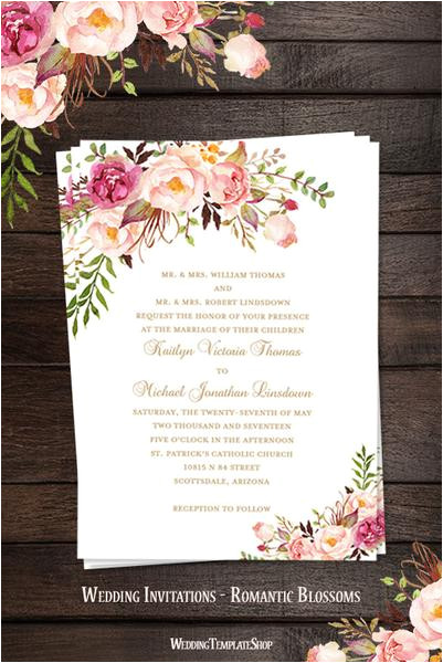 How to Create Your Own Wedding Invitation Template Printable Wedding Invitation Romantic Blossoms Make Your