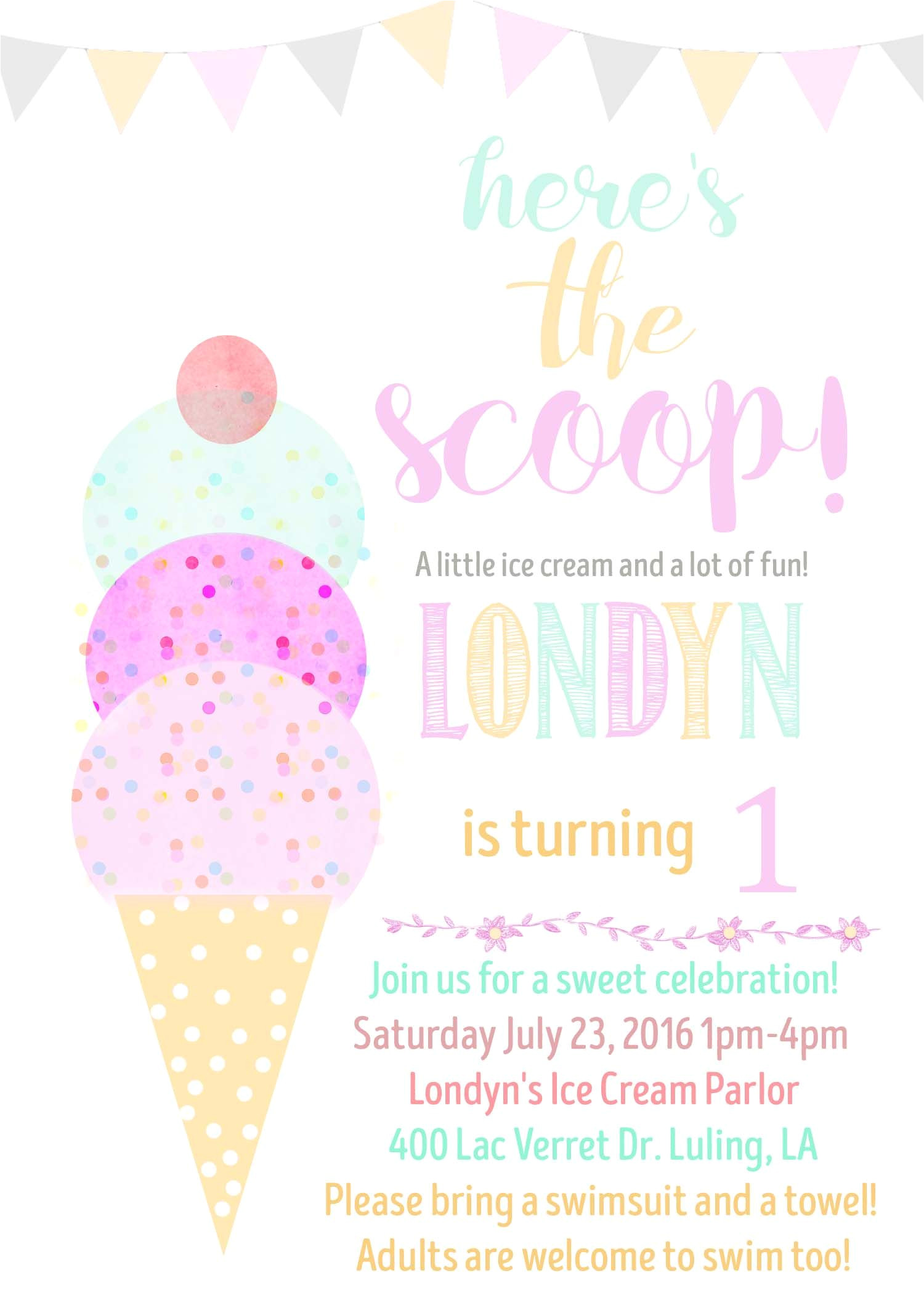 Ice Cream Birthday Invitation Template Free Ice Cream Birthday Invitation Water Color Ice Cream Cone