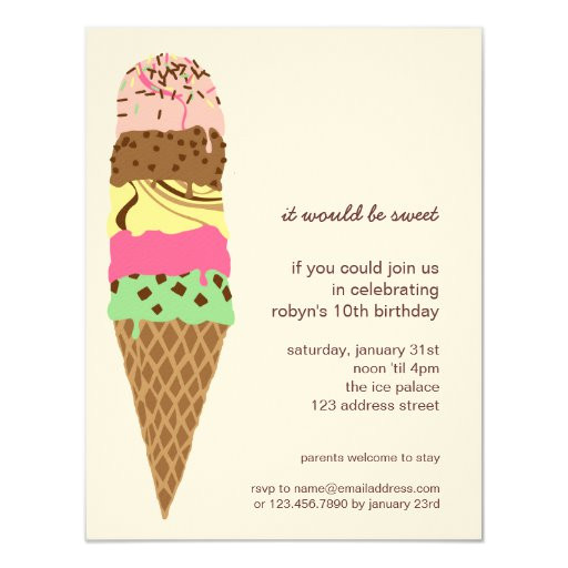 Ice Cream Birthday Invitation Template Free Ice Cream Cone Birthday Party Invitation Template Zazzle