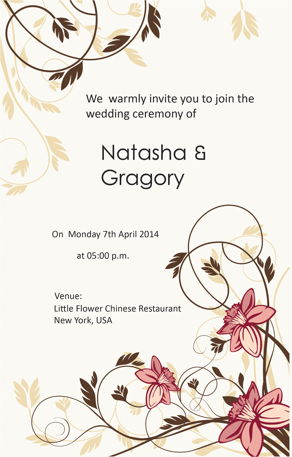 Invitation Card format for Wedding Sample Wedding Card Template Life In Bangladesh