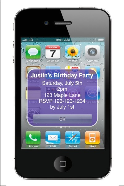 iPhone Party Invitation Template iPhone Alert Birthday Party Invitation Personalized Party