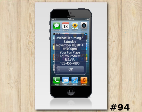 iPhone Party Invitation Template iPhone Birthday Invitation Smartphone Invitation Template