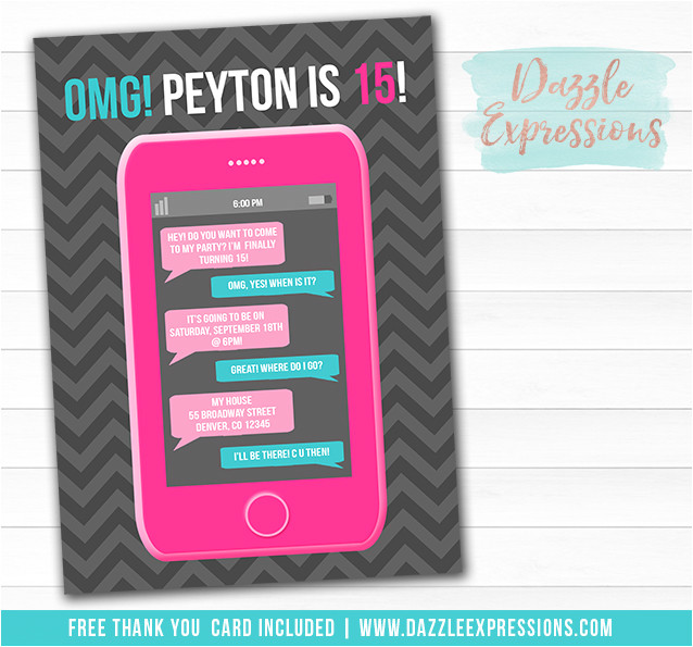 iPhone Party Invitation Template Printable Cell Phone Text Message Birthday Invitation