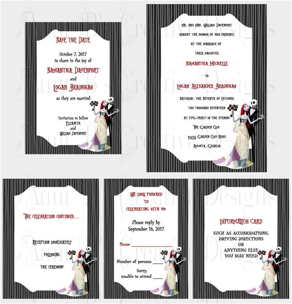 Jack and Sally Wedding Invitation Template Jack and Sally Wedding Invitation Set Nightmare before