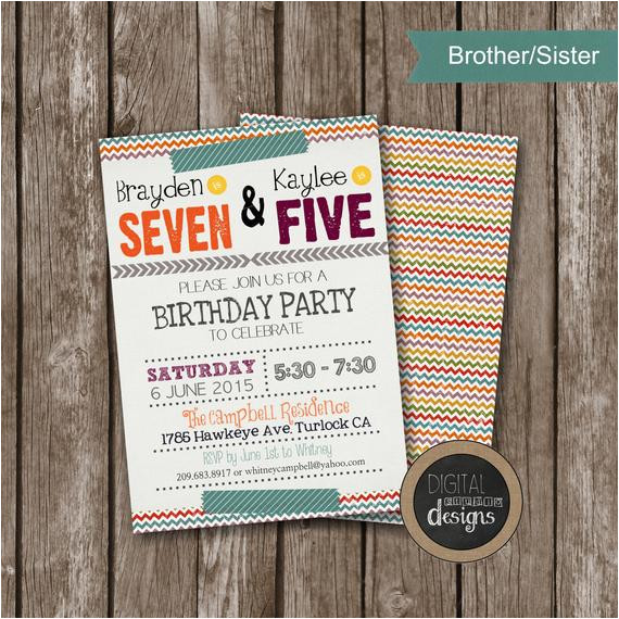 Joint Birthday Invitation Template Sibling Birthday Invitations Joint by Digitalstudiodesigns